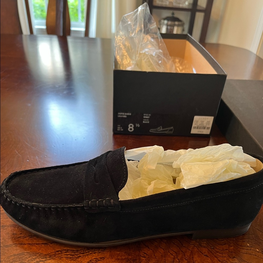 New J.Crew retail $178 women’s James suede penny loafers black size 8.5 Italy